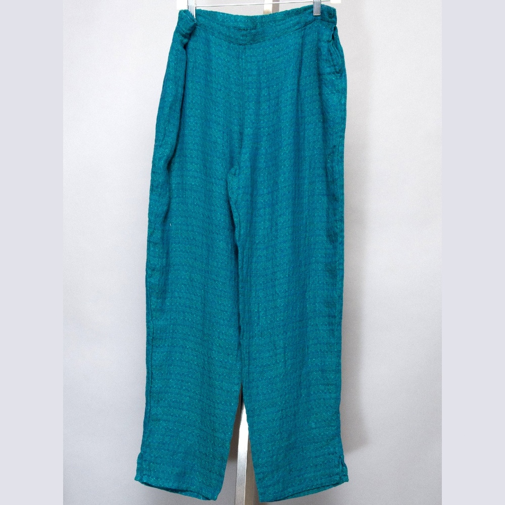 Flax pants M emerald green linen Summer lagenlook
